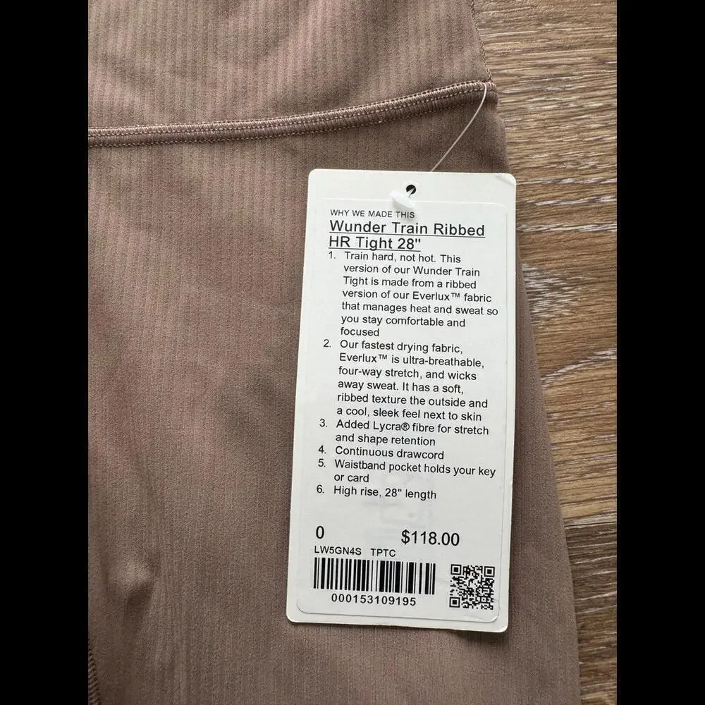 Lululemon Wunder Train Ribbed High Rise 28” Taupetastic Size 0 NWT